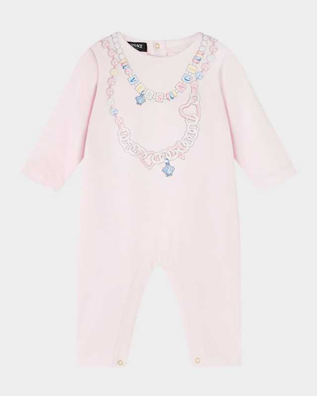 Girl's Logo-Print Necklace Graphic Coverall, Size 3M-